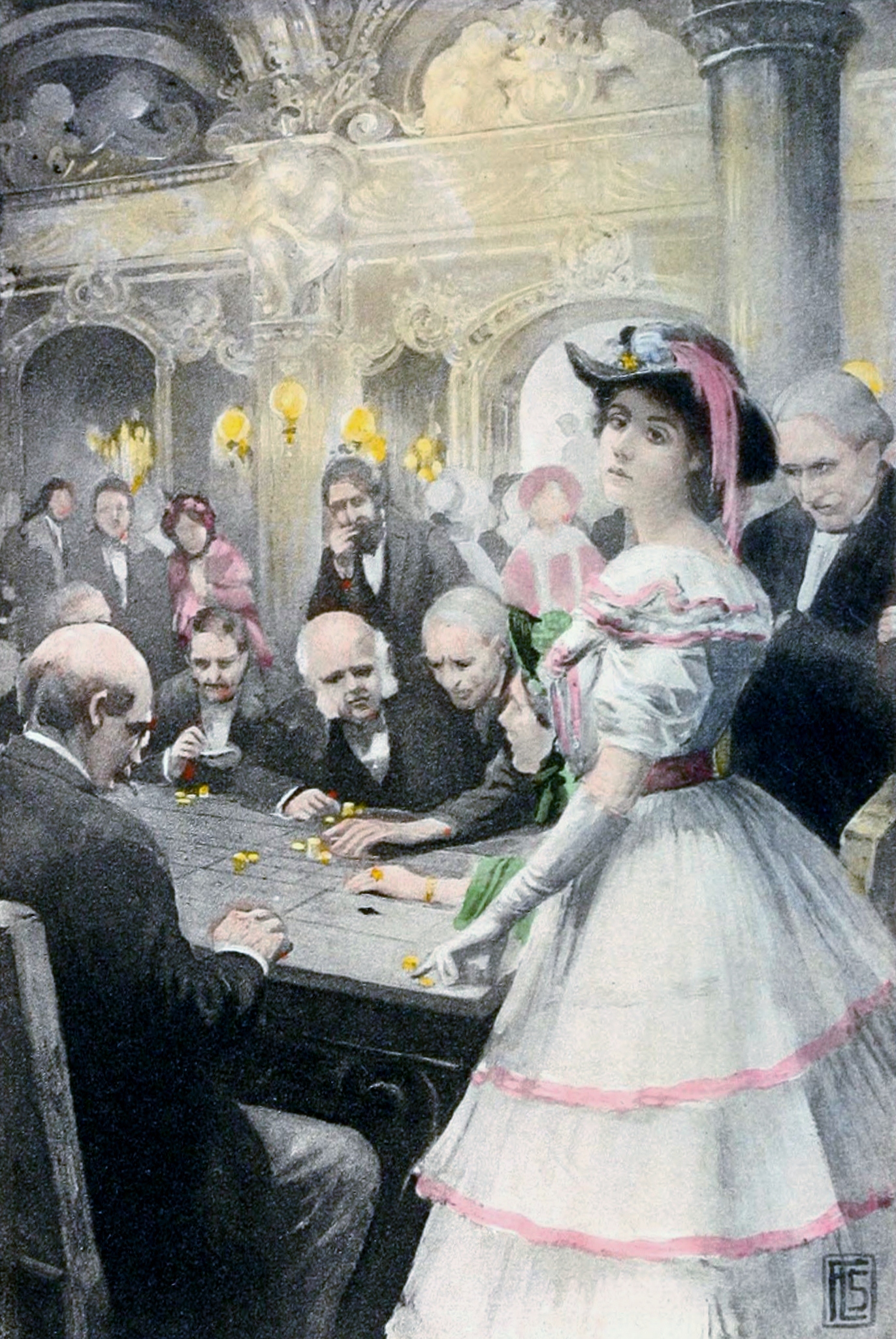Gwendolen na mesa da roleta - ilustração de 1910 para Daniel Deronda, de George Eliot